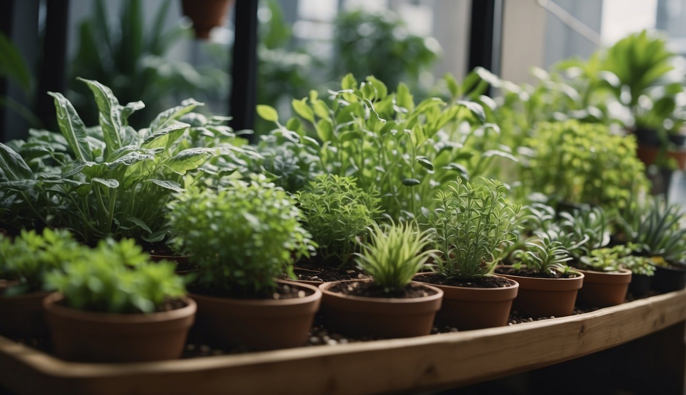 Plants and herbs arranged in efficient indoor garden layouts