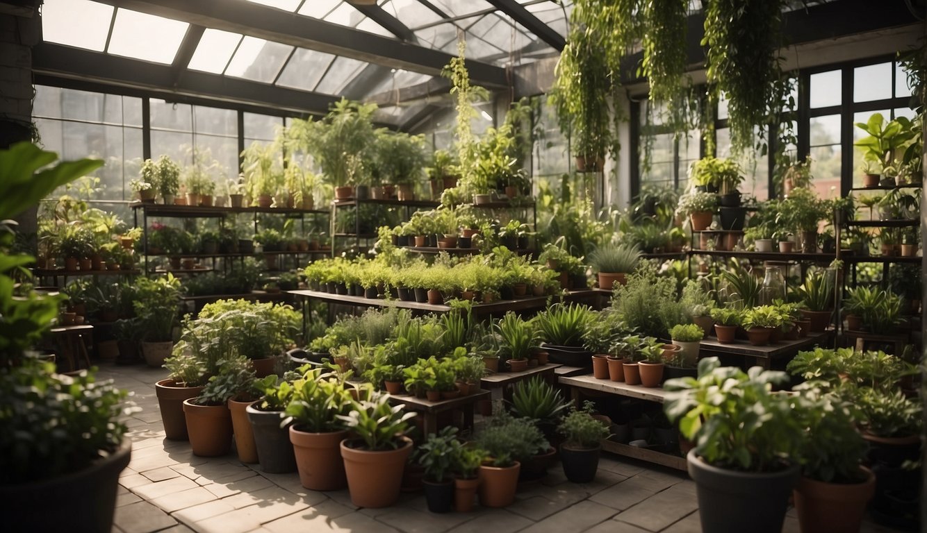 A well-organized indoor garden with labeled growth factors and efficient layout