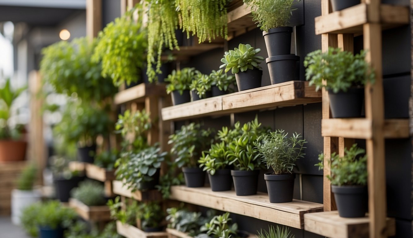 A variety of materials such as wooden pallets, PVC pipes, and fabric pockets are being used to create a vertical garden design