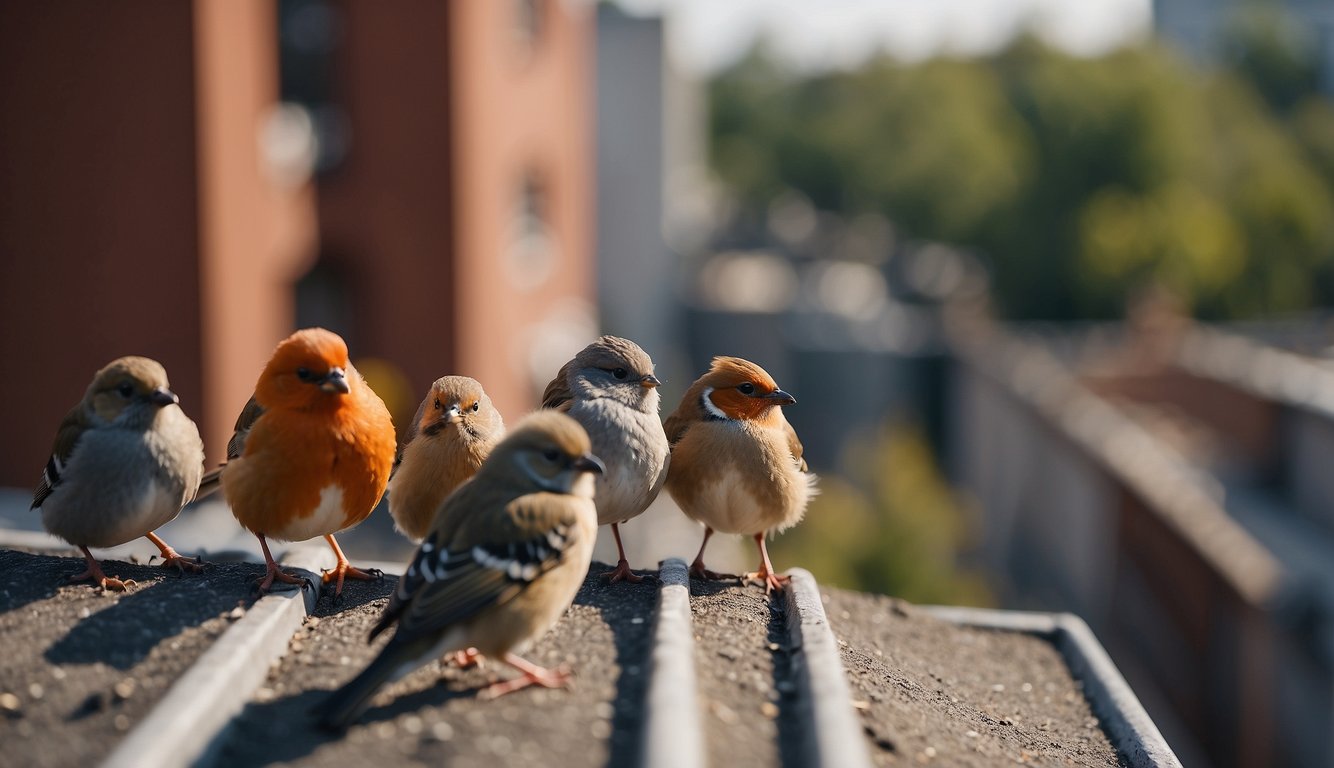 Birds and small animals gather on the apartment roof, attracted by food and shelter
