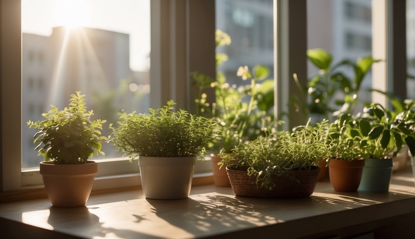 Sunlight streams through open windows, plants purify the air, and a gentle breeze flows through the apartment, creating a natural air cleaning oasis