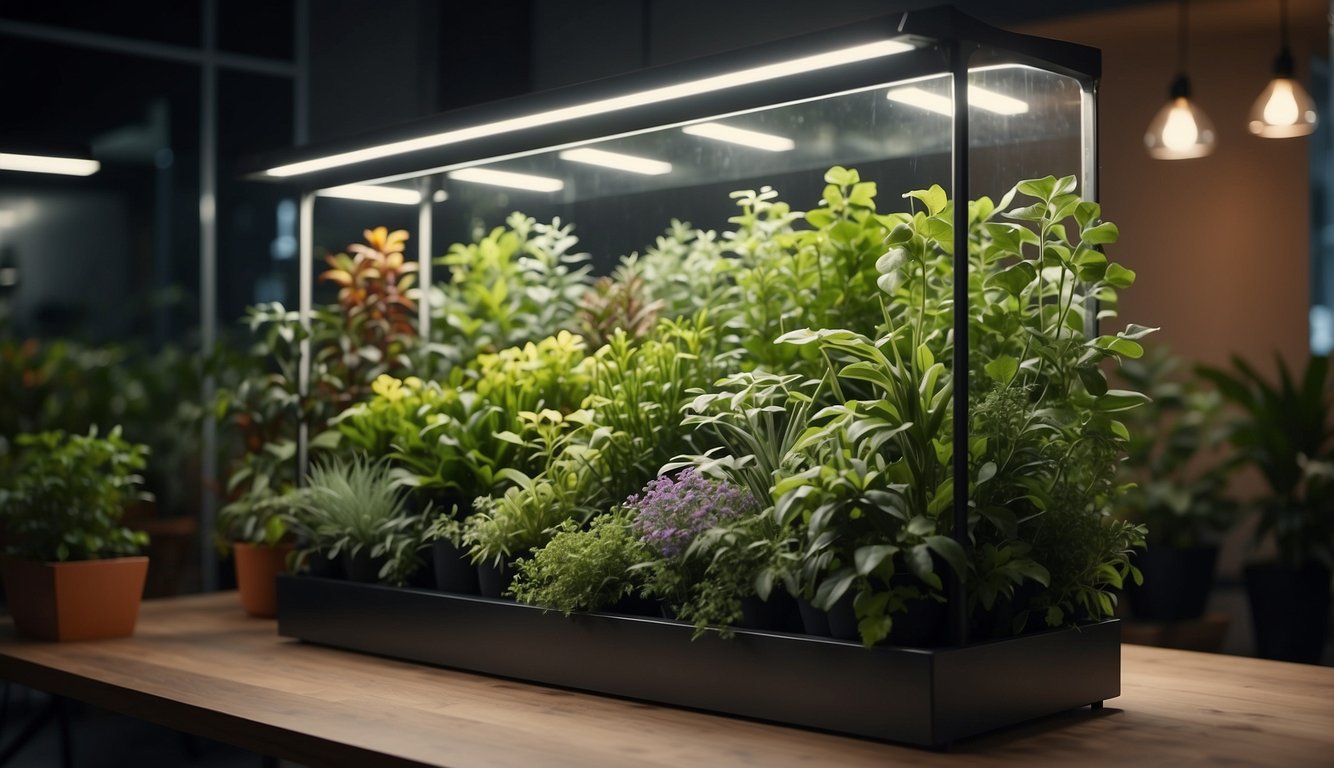 A vertical garden is being designed and set up with specific light requirements in mind