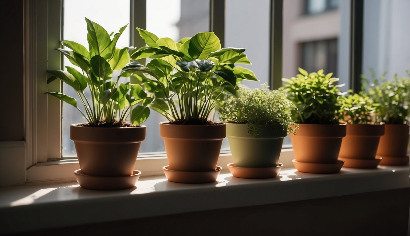 Lush green plants sit on windowsills and shelves, soaking up sunlight in a cozy apartment. The air is clean and fresh, thanks to their purifying presence