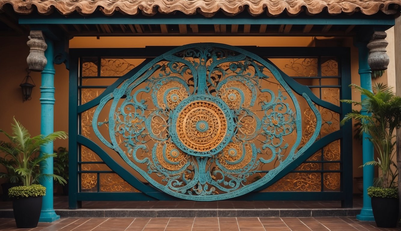 A decorative balcony screen featuring intricate patterns and vibrant colors, adding a touch of elegance to the outdoor space