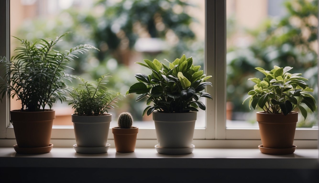 A window is open, letting in fresh air. A potted plant sits on the windowsill. A diffuser releases a pleasant scent into the room