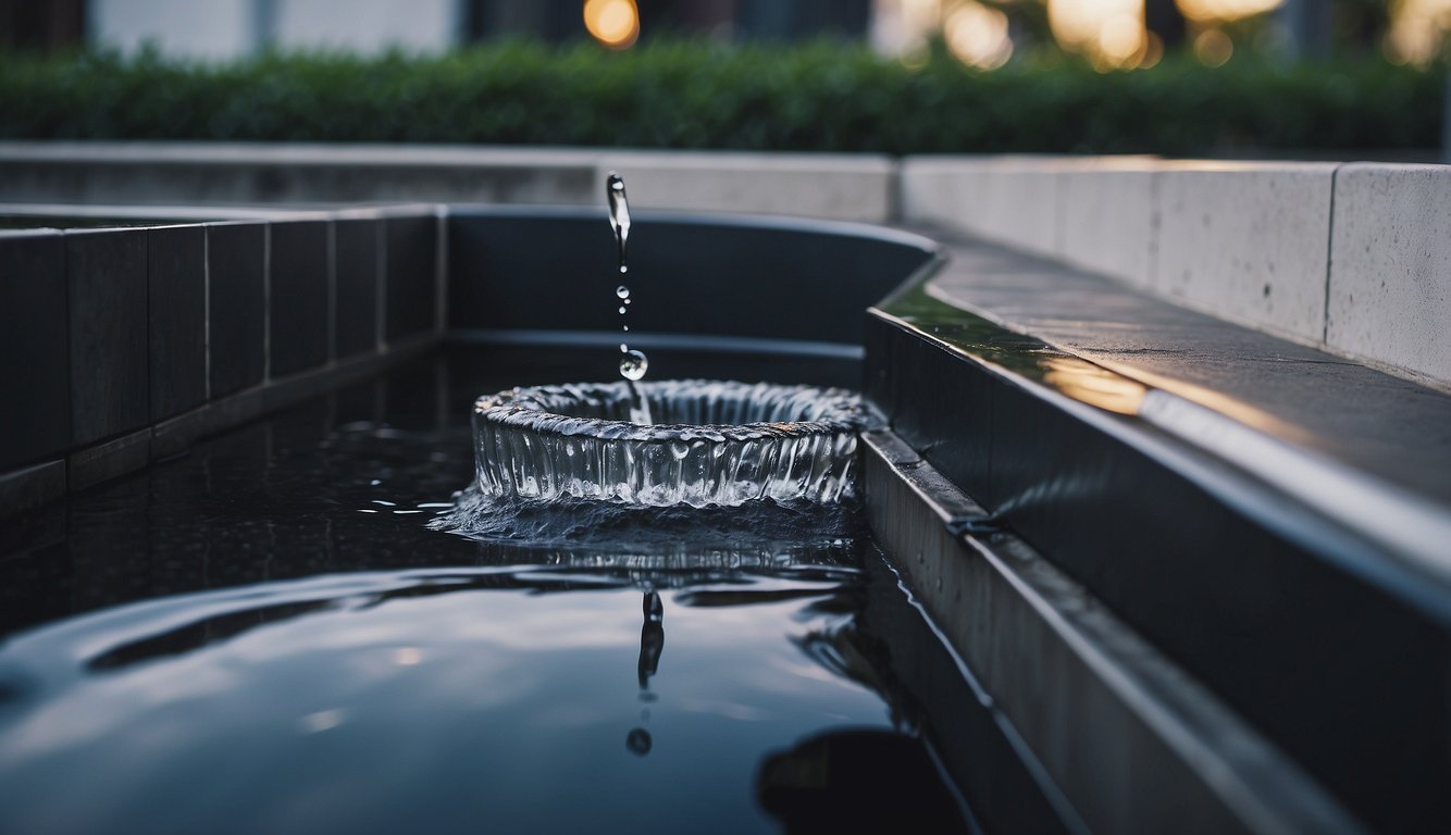 Rainwater drains into urban systems, filtered and stored for reuse