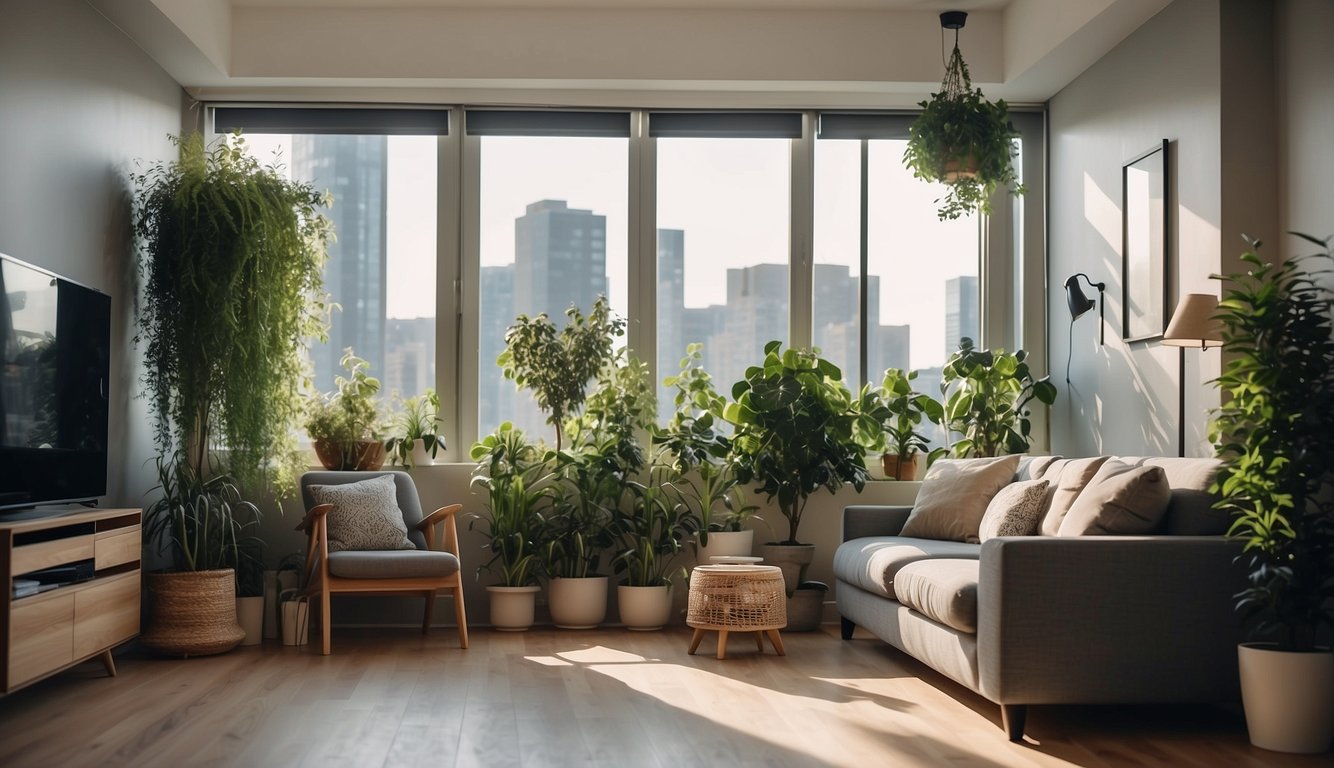 The apartment air quality is improved with air purifiers and plants. The space feels fresh and clean, reducing health risks