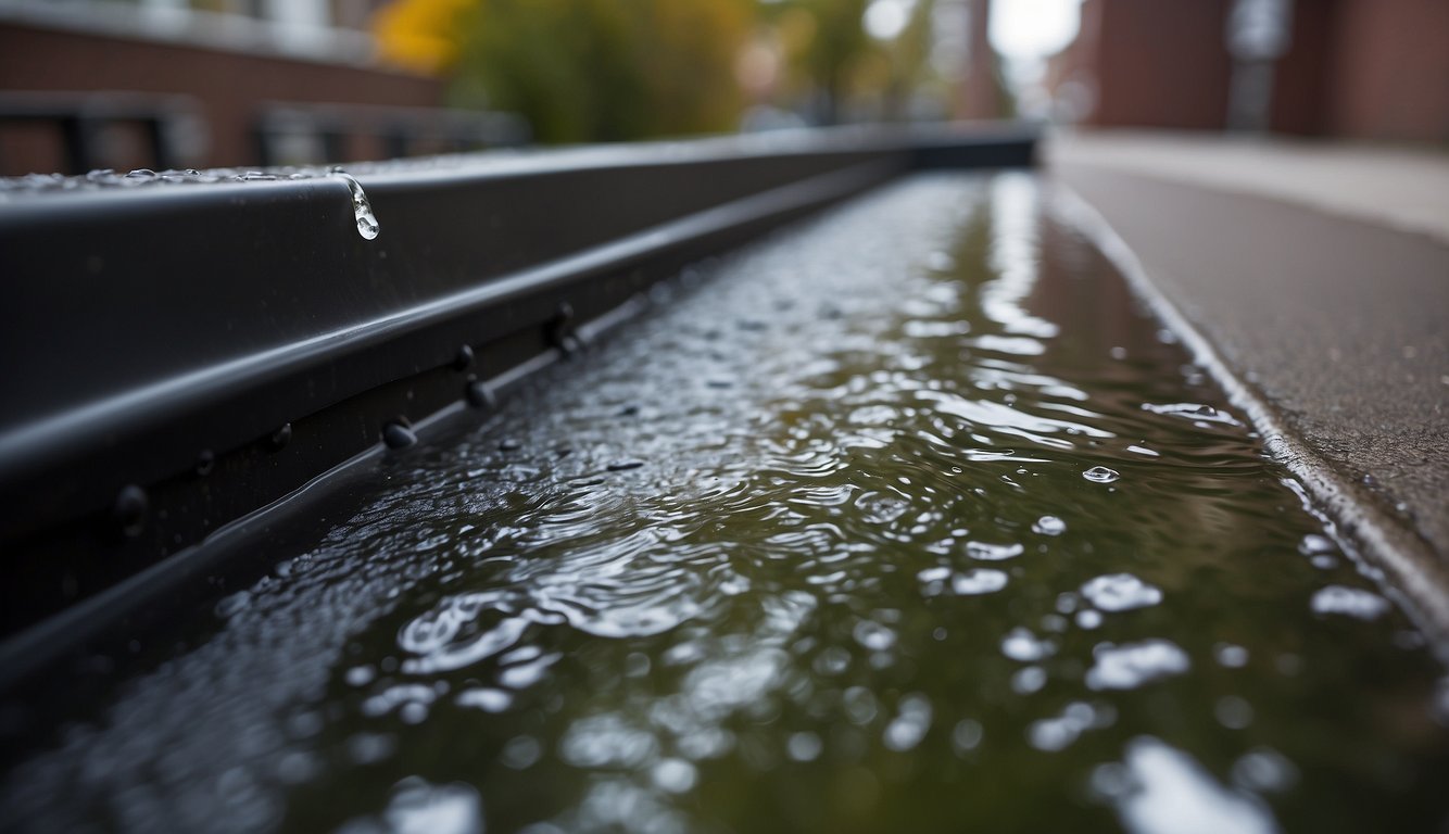 Rainwater flows into urban collection systems from rooftops and drains. Gutters and downspouts direct water into storage tanks or permeable surfaces